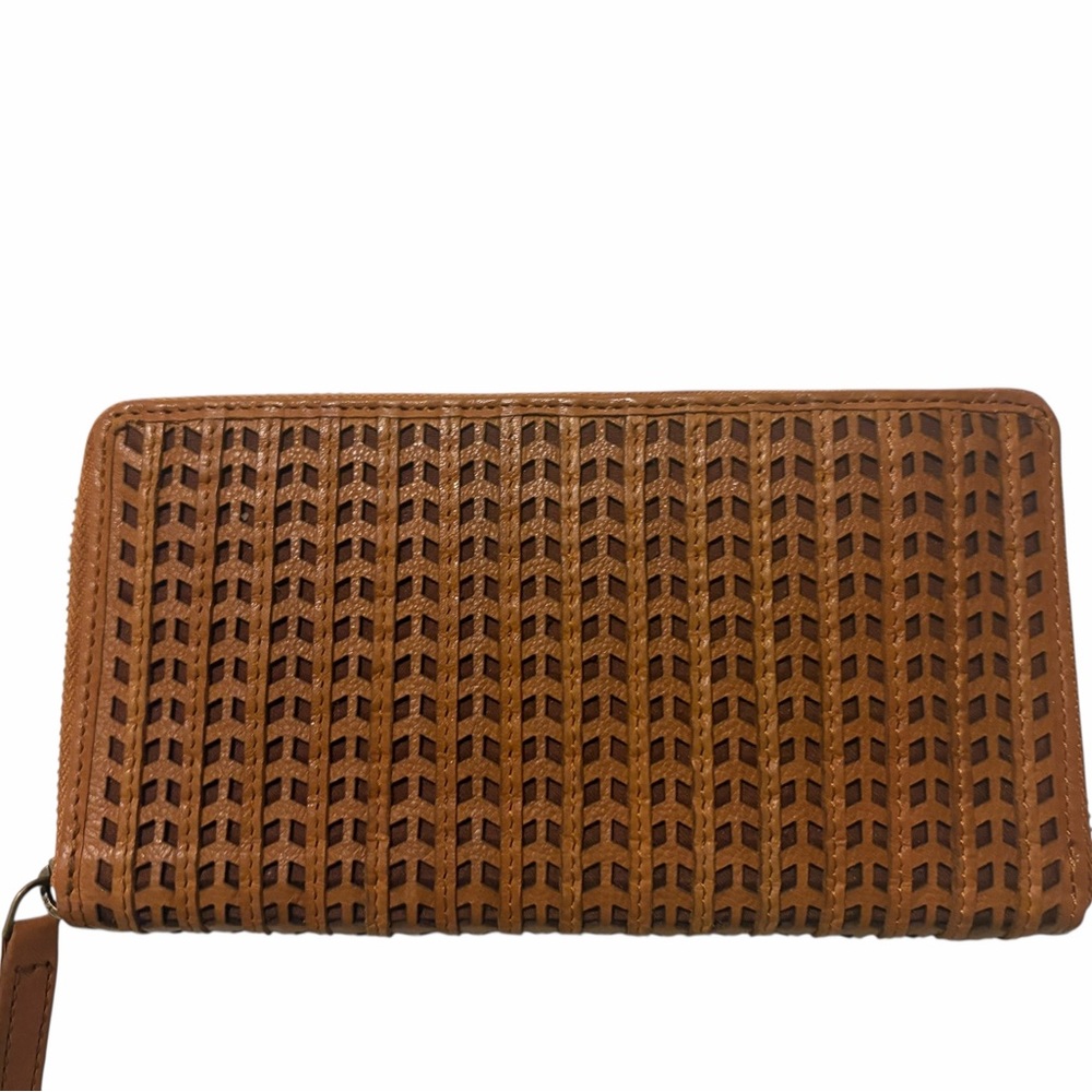 Anthropology Vilenca Holland Tan intrecciato design Large Zip Around Wallet